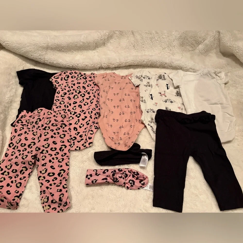 Baby Girl Mixed Clothing Set - Pink Leopard & Black - Picture 2 of 5